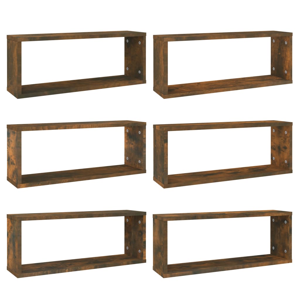 Vidaxl wandschappen kubus 6 st 60x15x23 cm bewerkt hout gerookt eiken