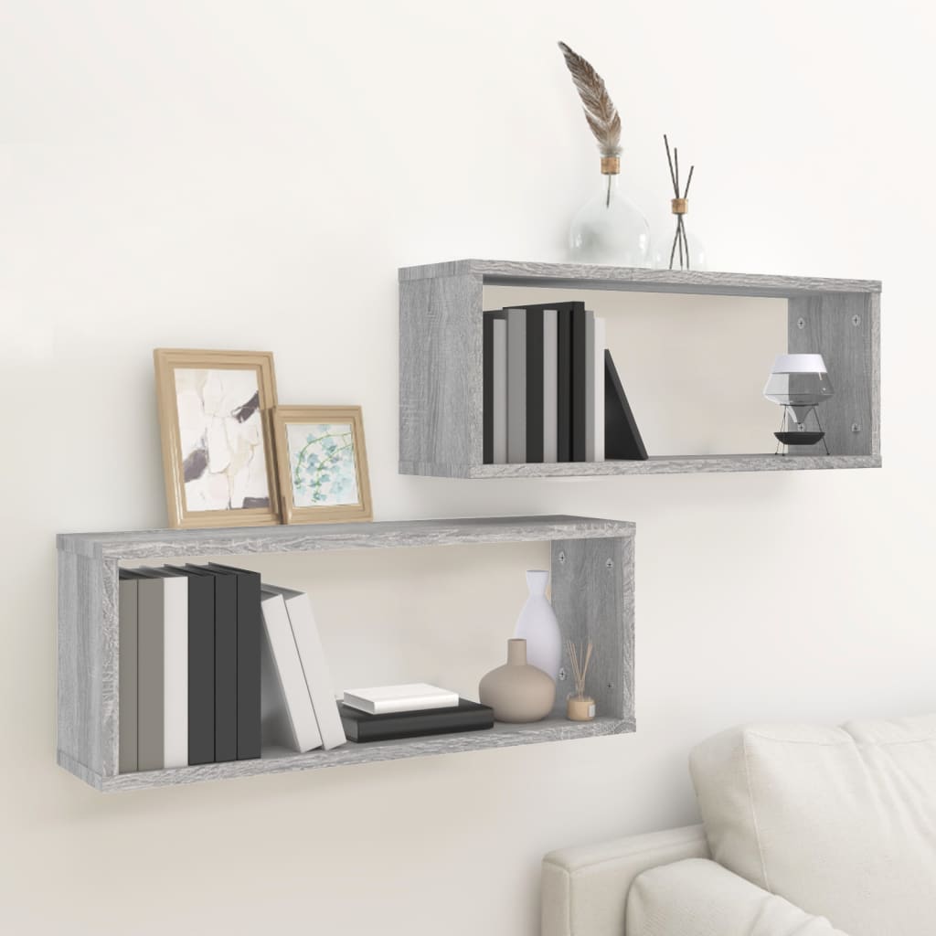 Vidaxl wandschappen kubus 2 st 60x15x23 cm bewerkt hout grijs sonoma