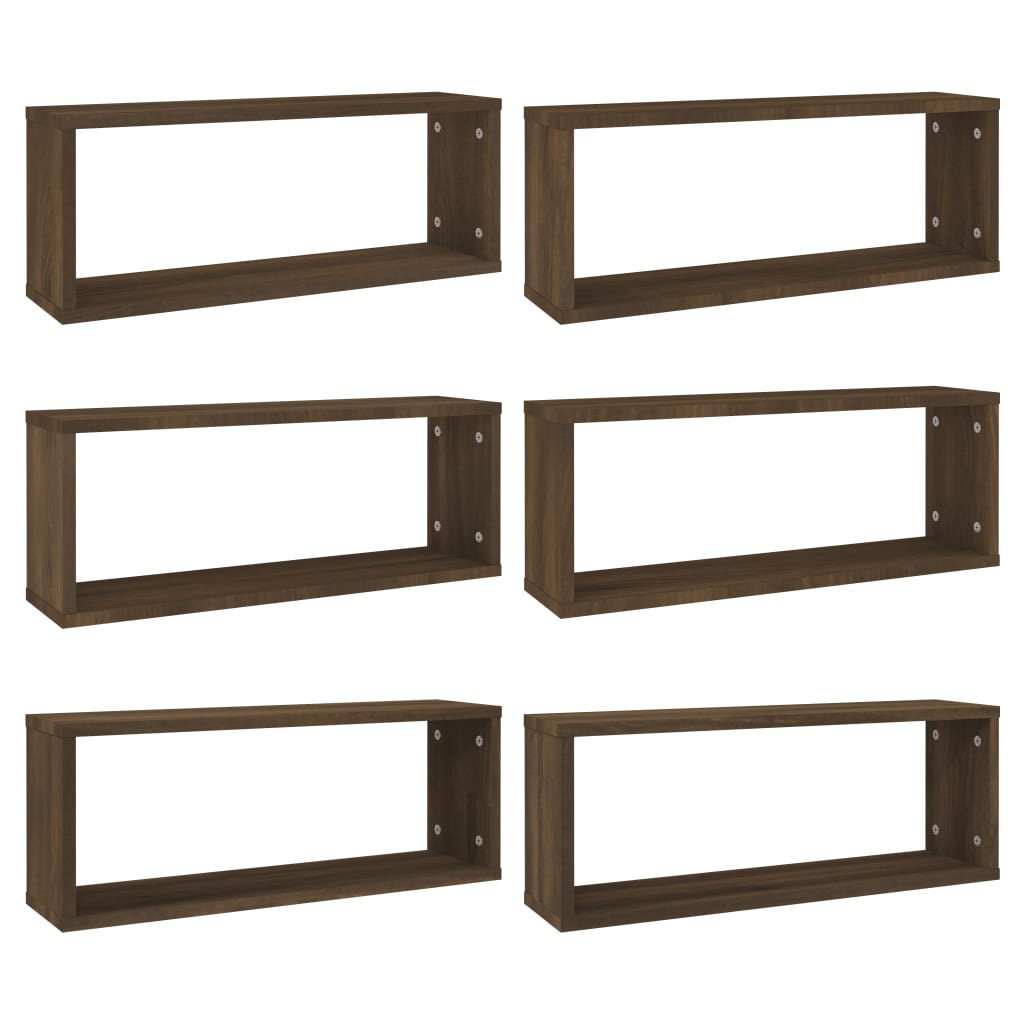 Vidaxl wandschappen kubus 6 st 60x15x23 cm bewerkt hout bruin eiken