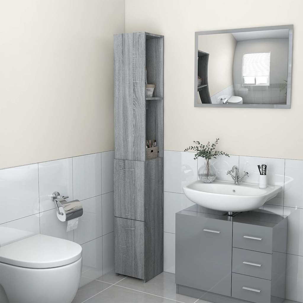 Vidaxl badkamerkast 25x26,5x170cm bewerkt hout grijs sonoma eikenkleur