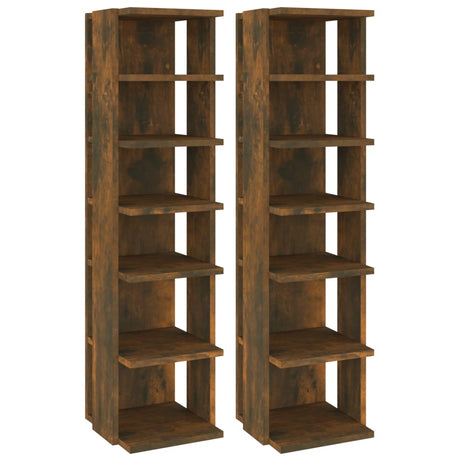 Racks de chaussures Vidaxl 2 PCS 27.5x27x102 cm Chêne fumé en bois transformé