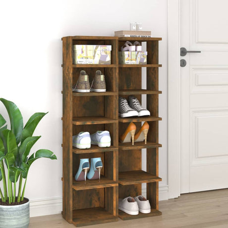 Racks de chaussures Vidaxl 2 PCS 27.5x27x102 cm Chêne fumé en bois transformé
