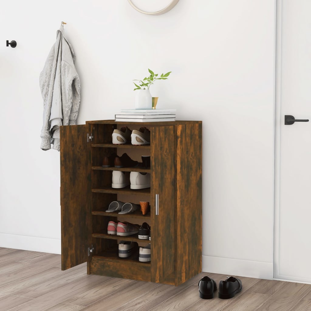 Armoire à chaussures vidaxl 60x35x92 cm en bois transformé en bois de chêne fumé coloré