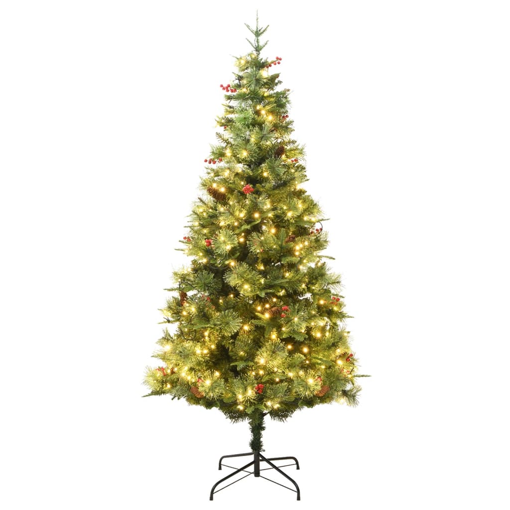 Árbol de Navidad Vidaxl con conos LED y pino 225 cm PVC y PE Green