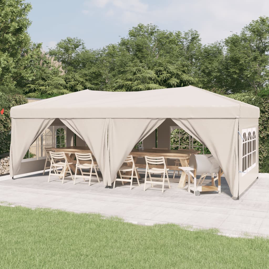 Vidaxl Partytent zložljivo s stranskimi stenami 3x6 m smetana -barvna