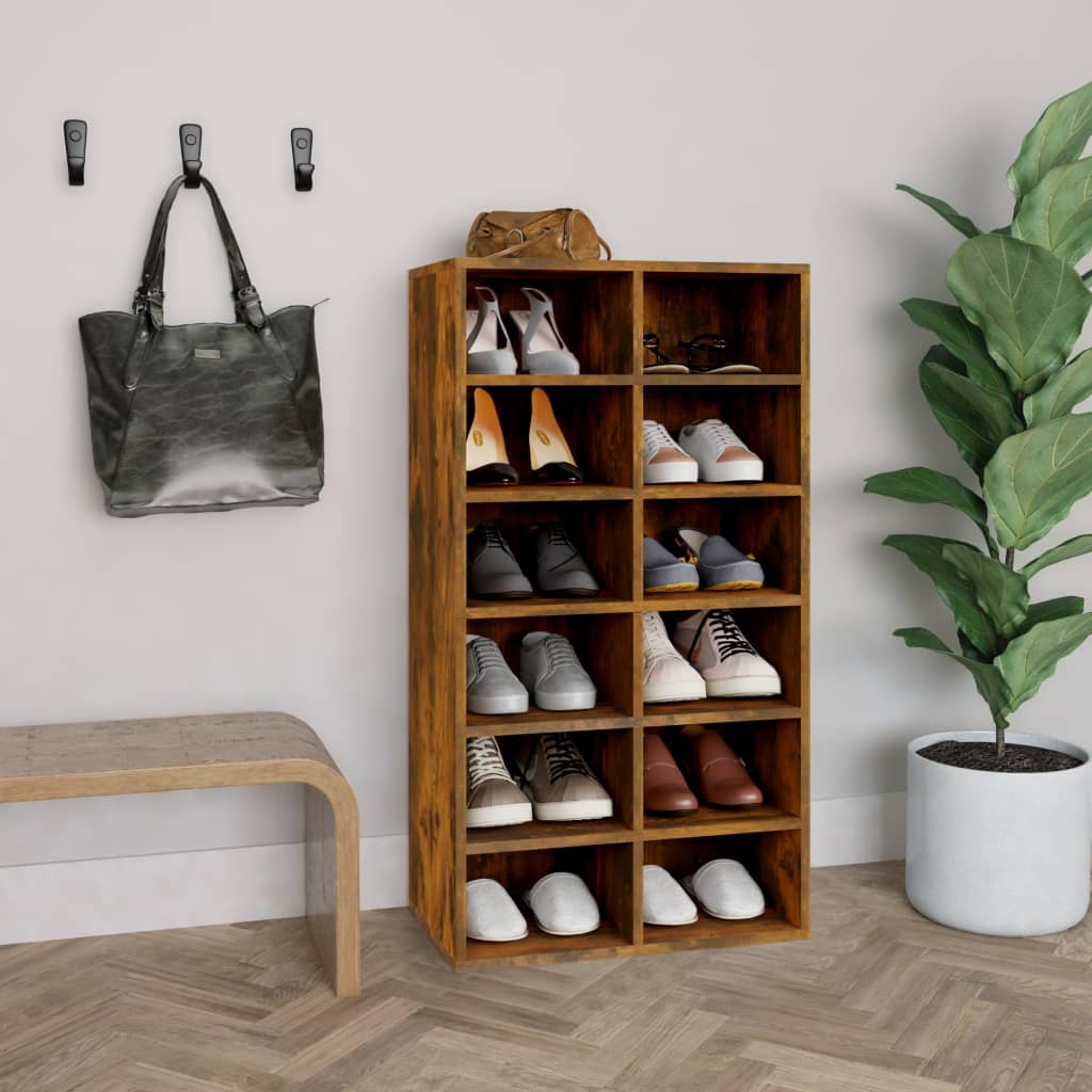 Vidaxl Shoe Rack 54x34x100.5 cm de madera procesada de roble ahumado