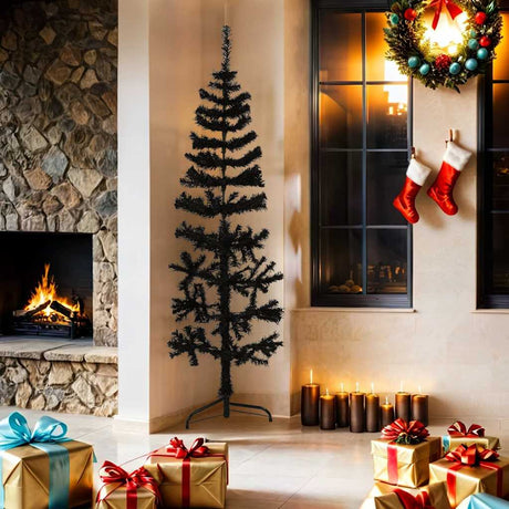 Vidaxl kunstkerstboom moitié avec un noir de 180 cm étroit standard
