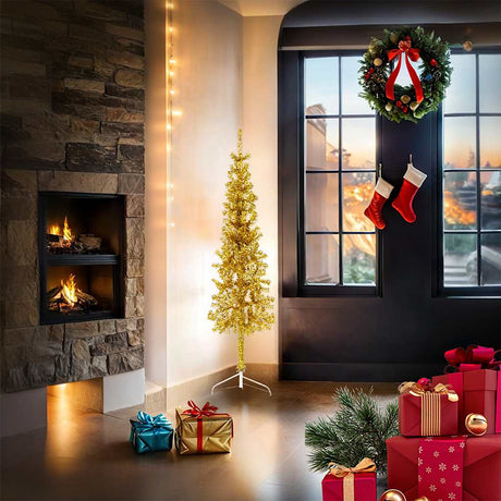 Vidaxl kunstkerstboom moitié avec de couleur or étroite de 150 cm standard