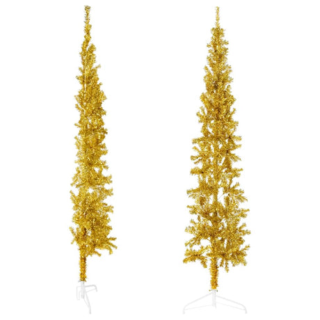 Vidaxl kunstkerstboom moitié avec de couleur or étroite de 210 cm standard
