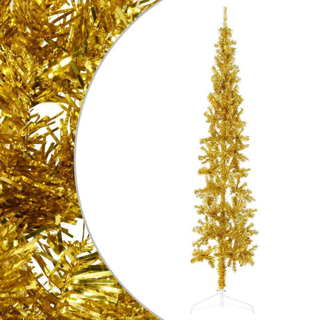 Vidaxl kunstkerstboom moitié avec de couleur or étroite de 240 cm standard