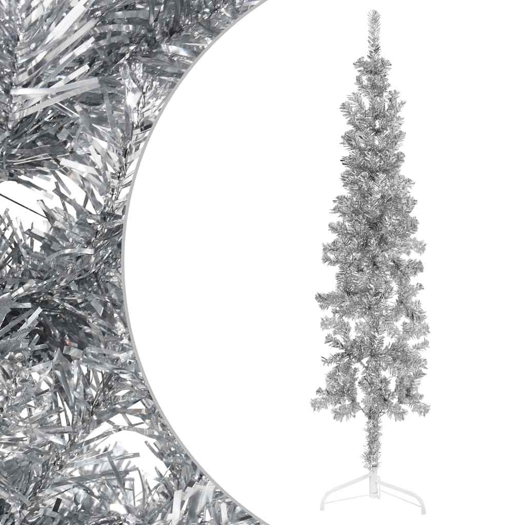 Vidaxl kunstkerstboom moitié avec de couleur argentée de 120 cm étroite standard