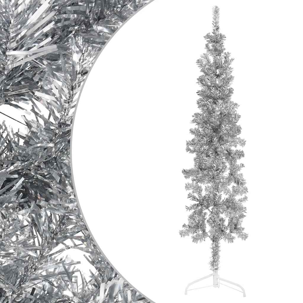 Vidaxl kunstkerstboom moitié avec de couleur argentée à 180 cm étroite standard