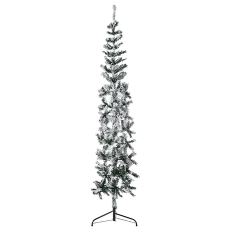 Vidaxl kunstkerstboom moitié avec neige étroite 210 cm