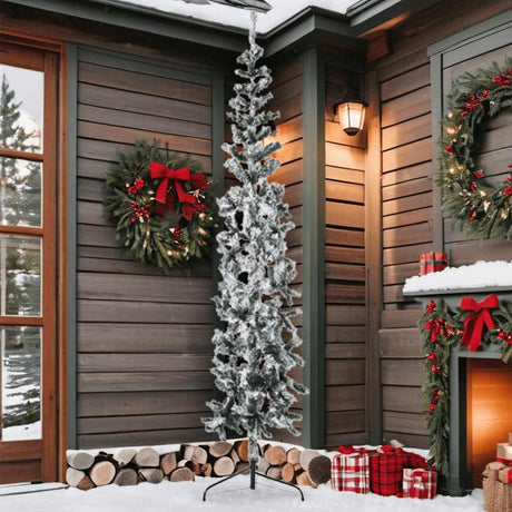 Vidaxl kunstkerstboom moitié avec neige étroite 210 cm