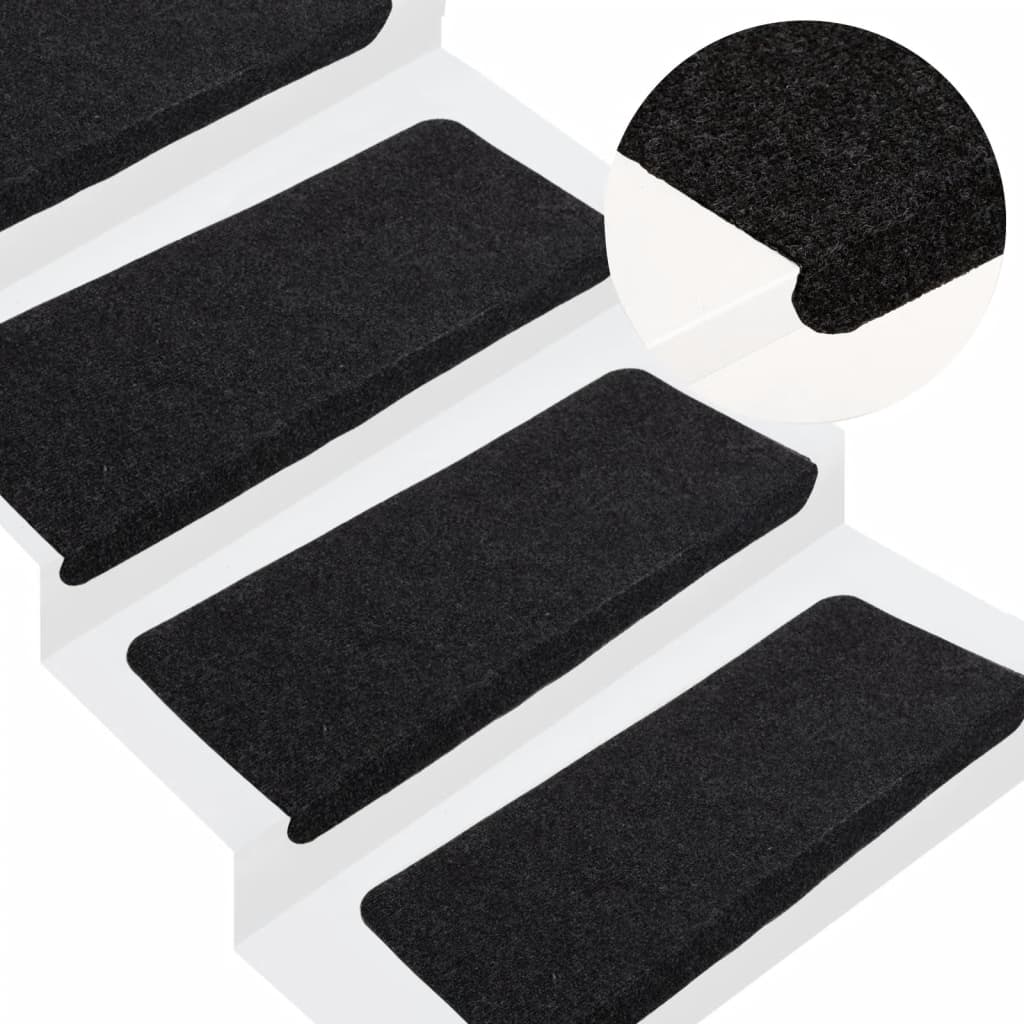 Vidaxl Stair Mats Self Adhesive 15 St 65x24,5x3,5 cm črna