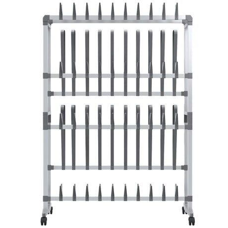 Vidaxl schoenenrek met wieltjes 89x27x120 cm zilverkleurig