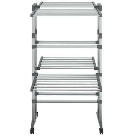 Vidaxl droogrek 2-laags met wieltjes 60x70x106 cm zilverkleurig
