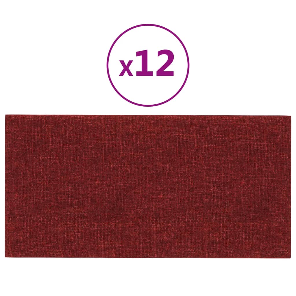 Paneles de pared Vidaxl 12 PCS 0.54 m² 30x15 cm Vino de tela rojo