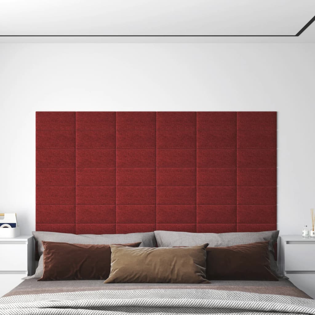 Paneles de pared Vidaxl 12 PCS 0.54 m² 30x15 cm Vino de tela rojo