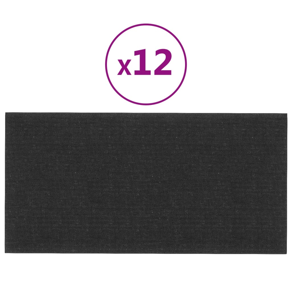 Paneles de pared Vidaxl 12 PCS 0.54 m² 30x15 cm de tela negra