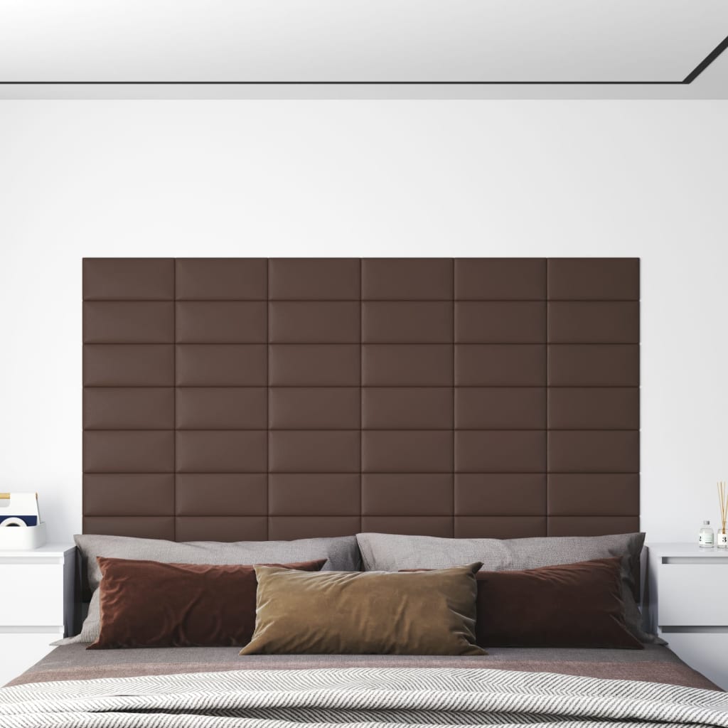 Paneles de pared Vidaxl 12 PCS 0.54 m² 30x15 cm de cuero artificial marrón