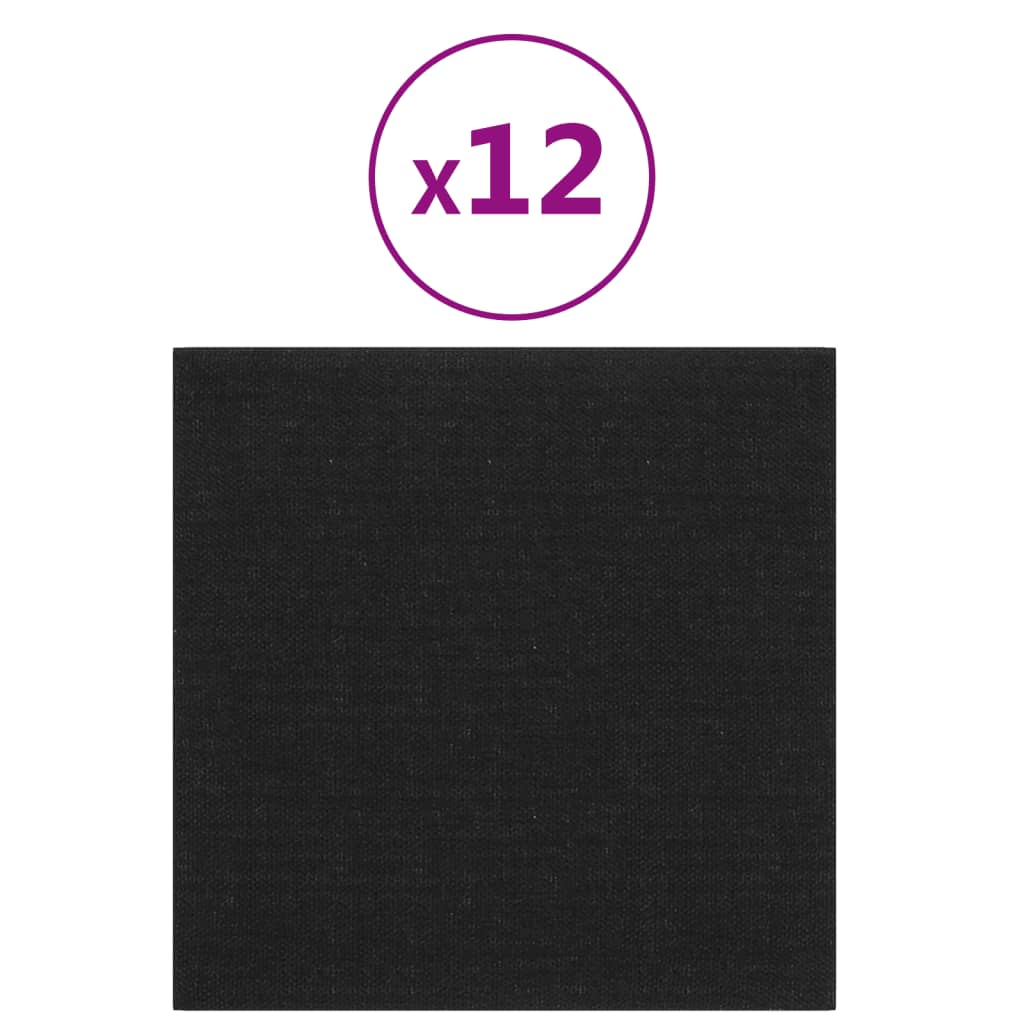 Panneaux muraux vidaxl 12 st 1,08 m² 30x30 cm tissu noir