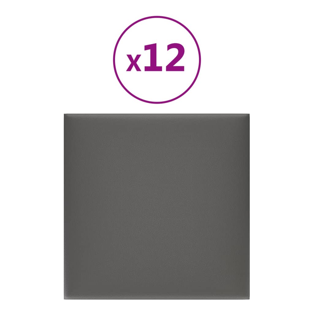 Paneles de pared Vidaxl 12 st 1.08 m² 30x30 cm de cuero artificial gris