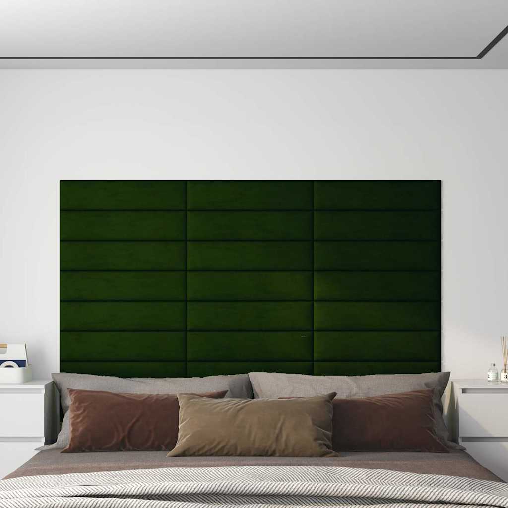 Panneaux muraux vidaxl 12 st 1,08 m² 60x15 cm en velours vert foncé