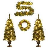 Vidaxl Kunst Christmas Trees 2 Sts avec couronne, guirlande et LED