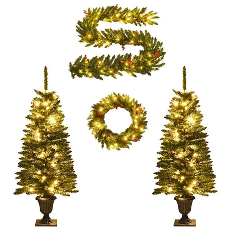 Vidaxl Kunst Christmas Trees 2 Sts avec couronne, guirlande et LED