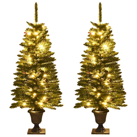 Vidaxl Kunst Christmas Trees 2 Sts avec couronne, guirlande et LED