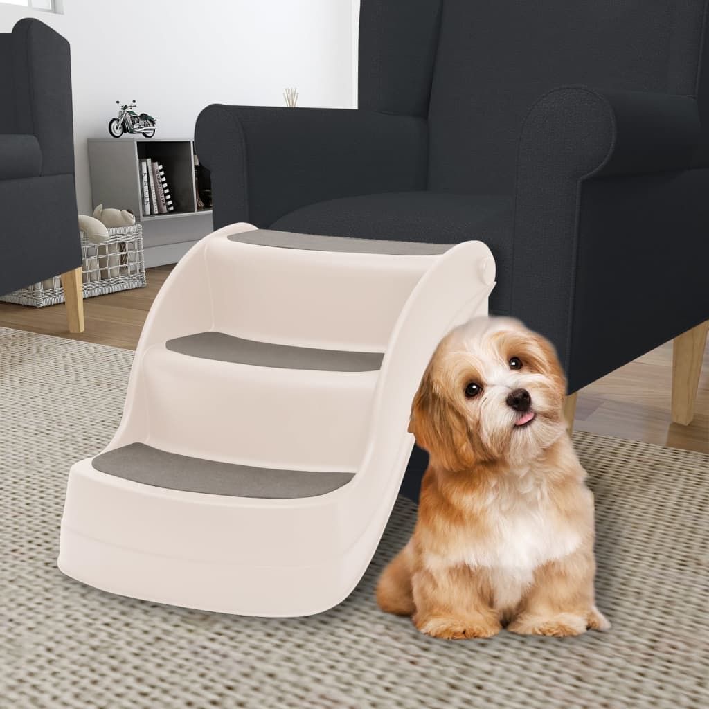 Vidaxl Dog Staircase 3 étapes pliables 50x38x38 cm Couleur de crème en plastique