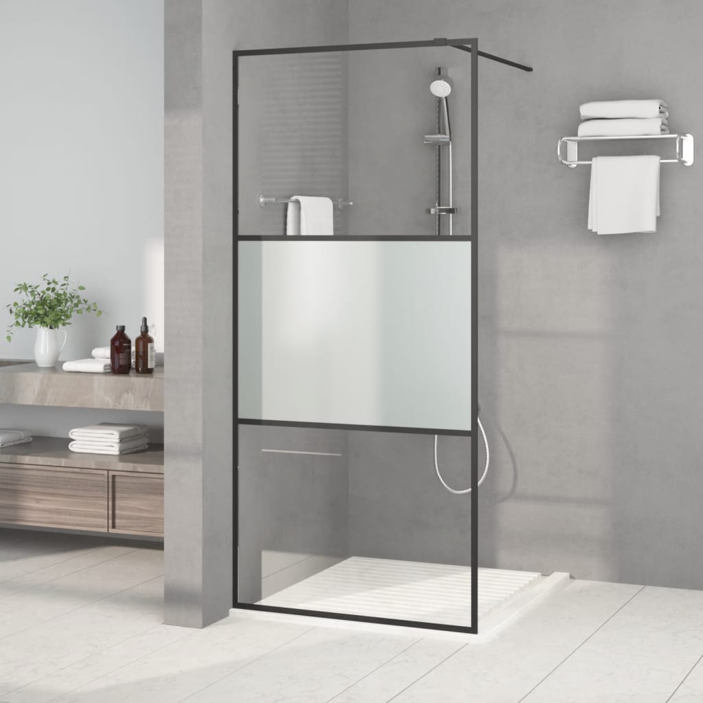 Vidaxl Walk-in Shower Wall 90x195 cm Half-Mat ESG Glass Black