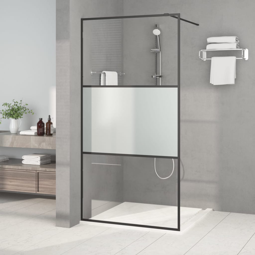 Vidaxl walk-in brusevæg 100x195 cm halvmat esg glas sort