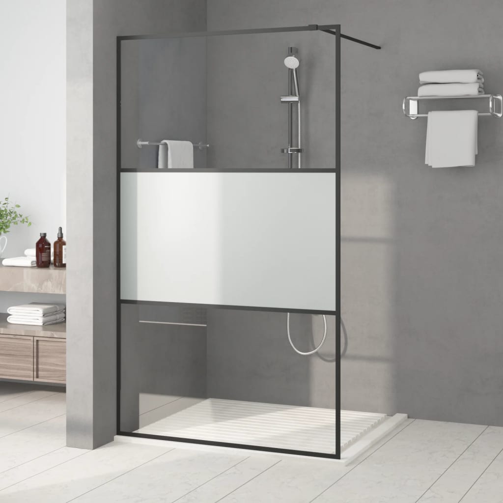 Vidaxl Walk-In Shower Wall 115x195 cm Halfmat ESG-Glas nero