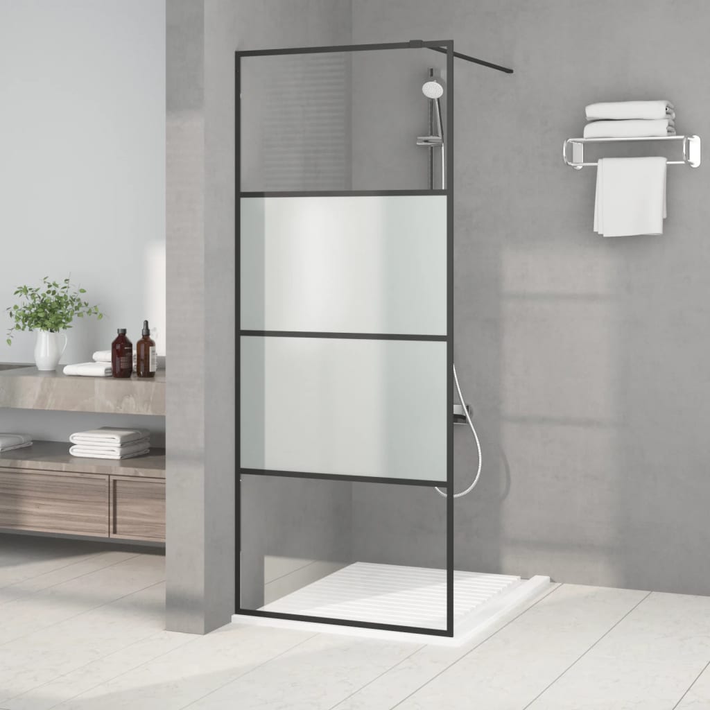 Vidaxl walk-in brusevæg 80x195 cm halvmat esg glas sort