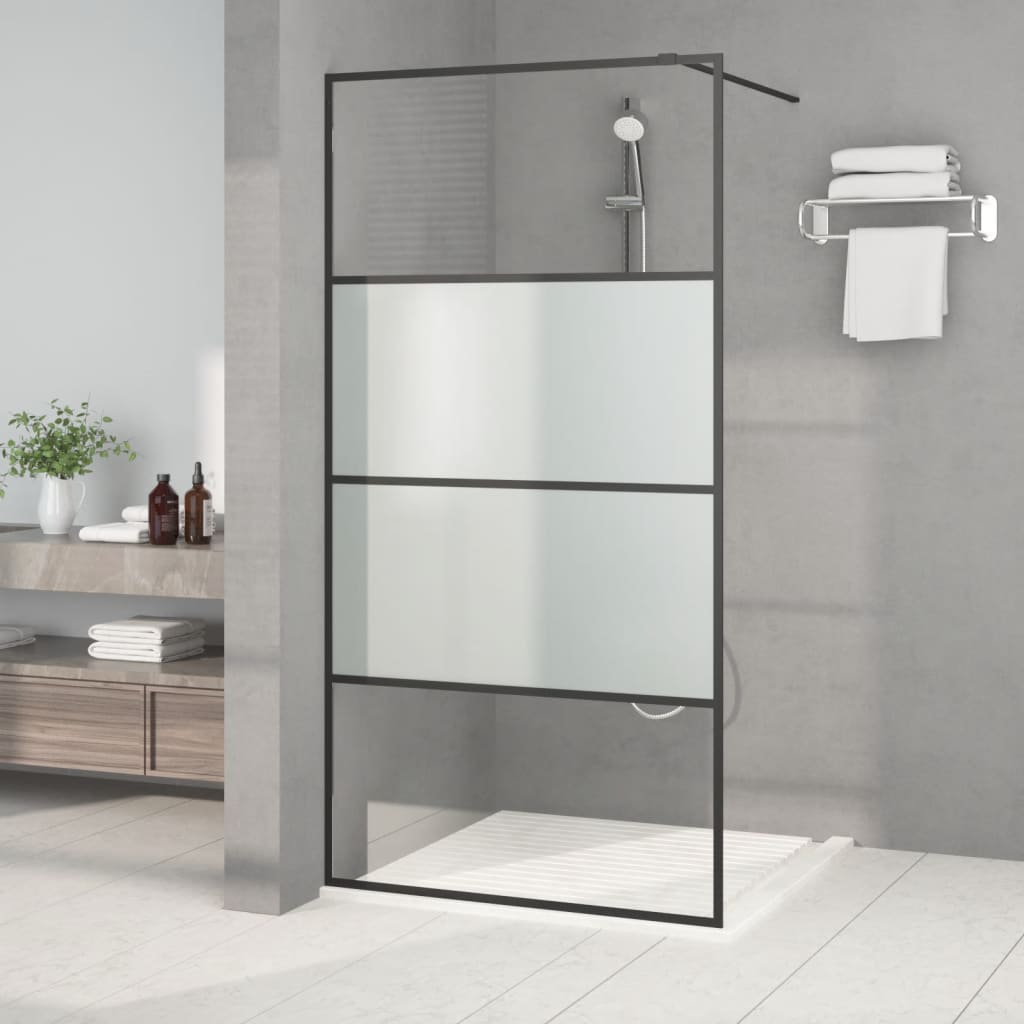 Vidaxl walk-in brusevæg 100x195 cm halvmat esg glas sort