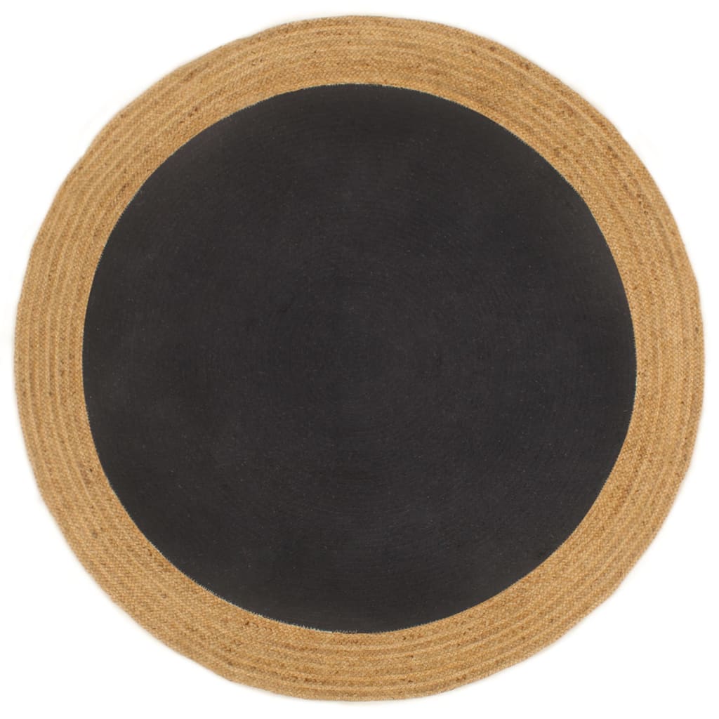 Vidaxl Rug Round Braided 150 cm Jute og Cotton Black Natural