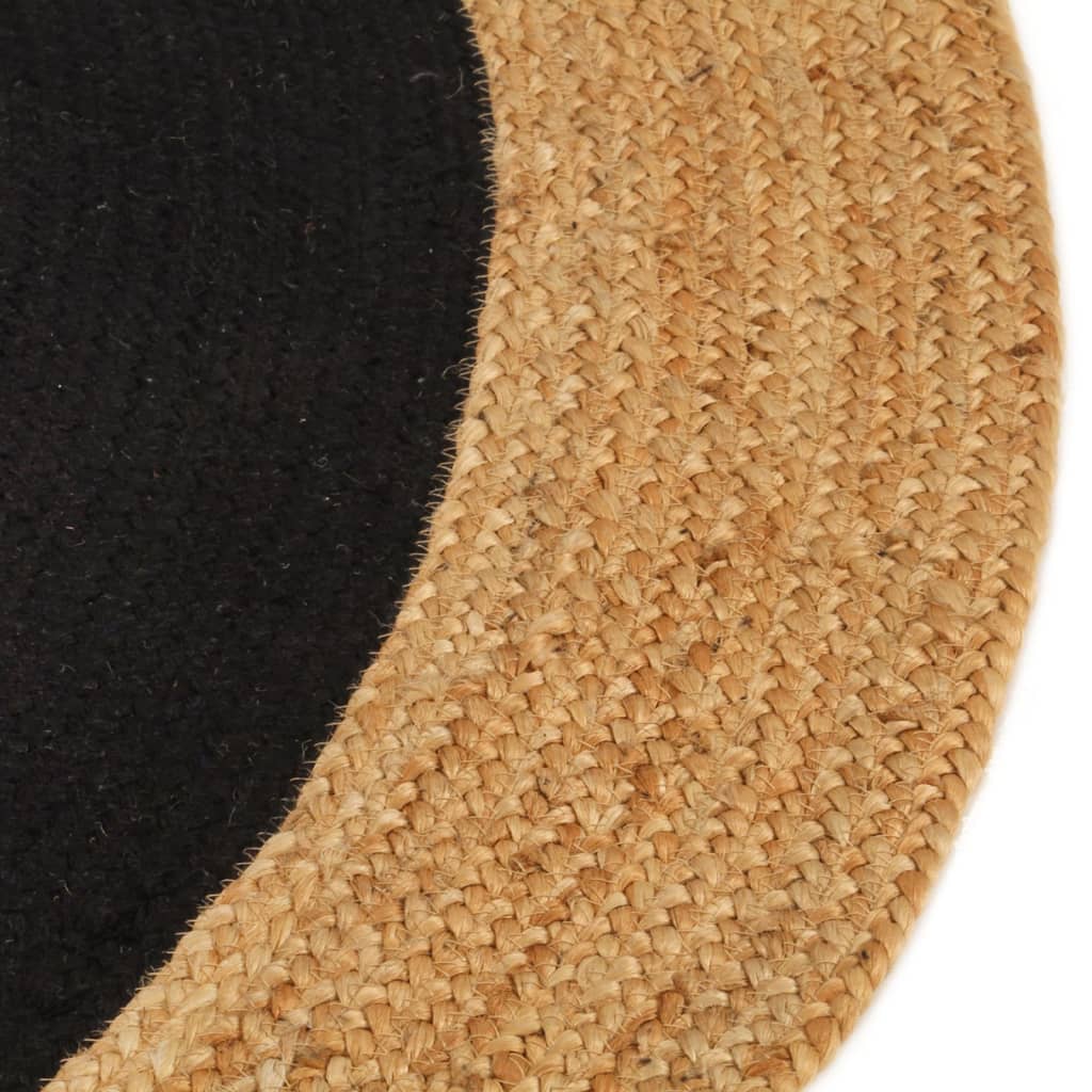 Vidaxl Rug Round Braided 150 cm Jute og Cotton Black Natural