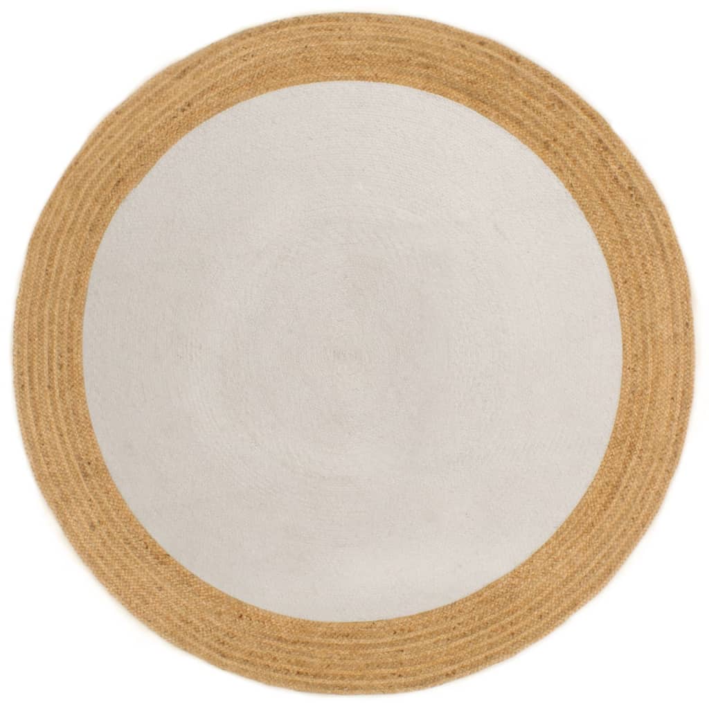 Tapis vidaxl rond tressé 120 cm jute et coton blanc et naturel