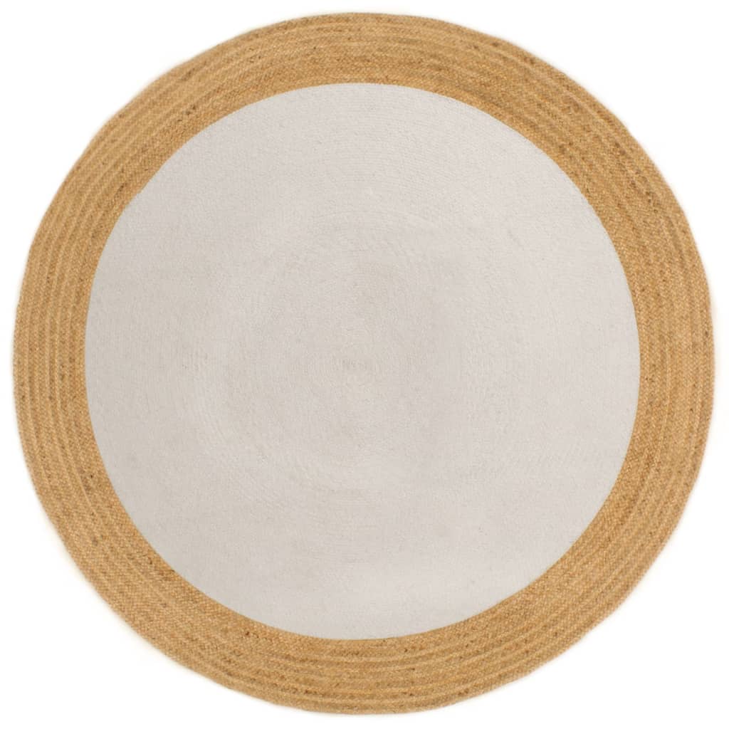 Vidaxl Rug Round Braided 120 cm jute og bomullshvitt og naturlig