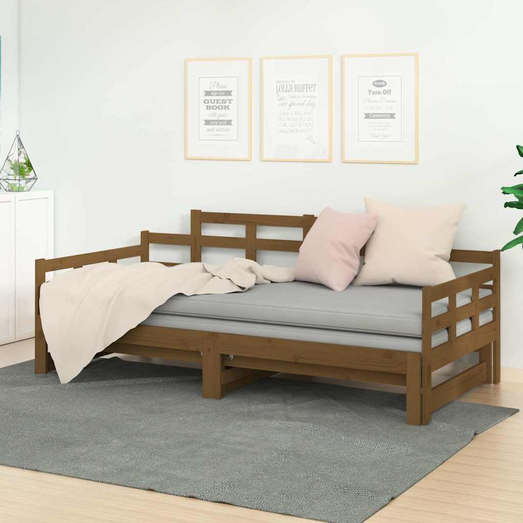 Vidaxl slaapbank uitschuifbaar grenenhout honingbruin 2x(90x190) cm