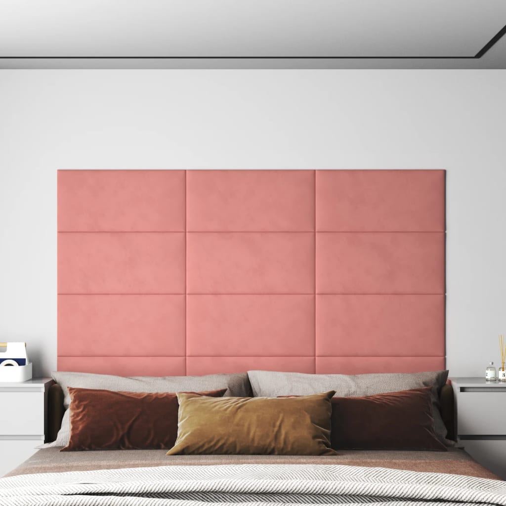 Paneles de pared Vidaxl 12 st 2.16 m² 60x30 cm de terciopelo rosa