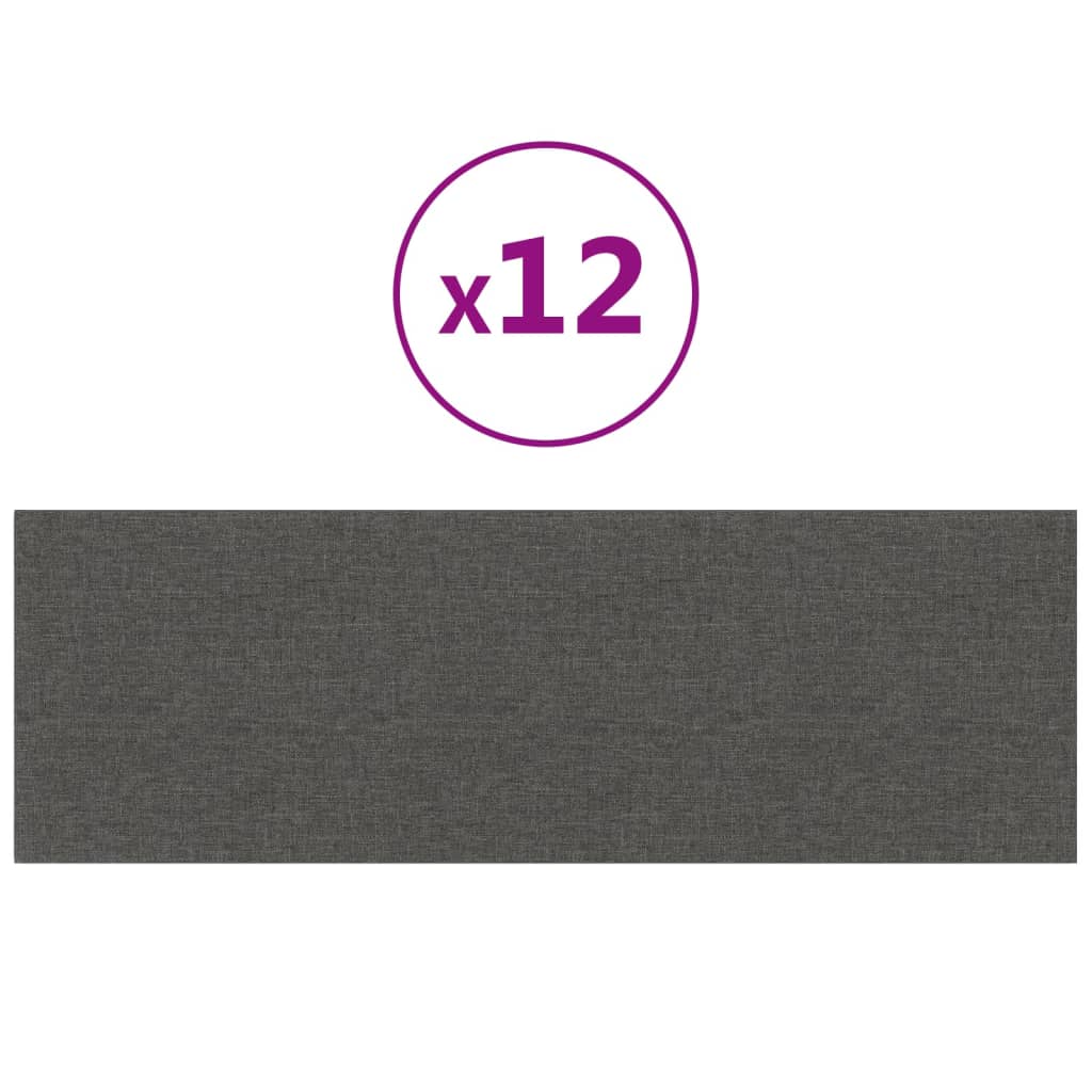 Paneles de pared Vidaxl 12 st 3.24 m² 90x30 cm de tela oscura gris