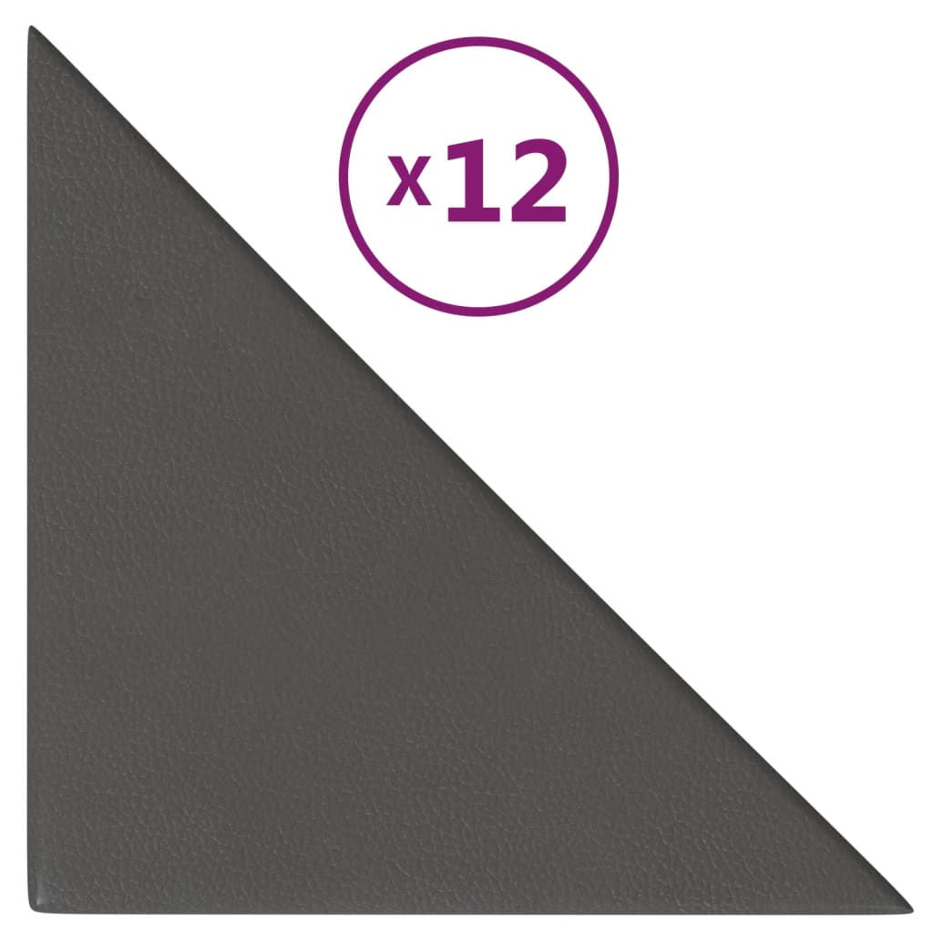 Paneles de pared Vidaxl 12 PCS 0.54 m² 30x30 cm de cuero artificial gris