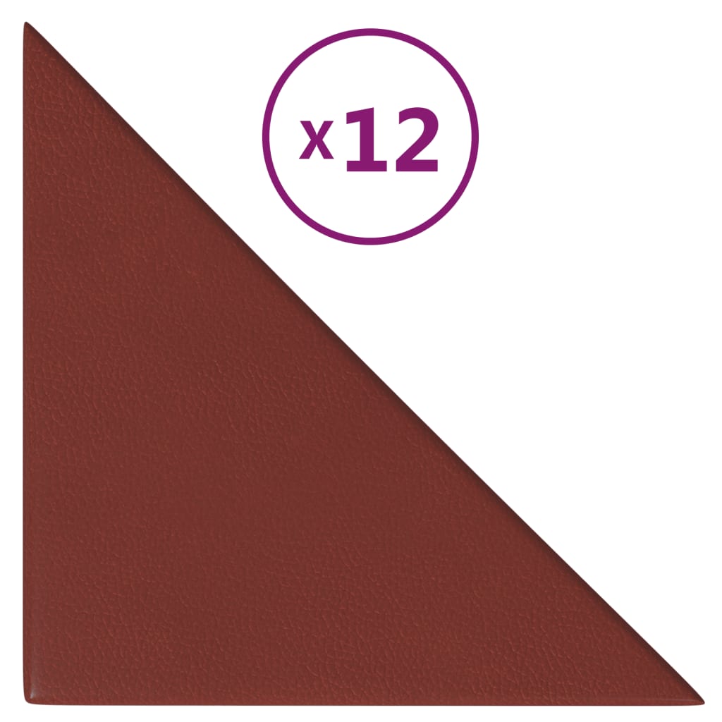 Paneles de pared Vidaxl 12 PCS 0.54 m² 30x30 cm Vino de cuero artificial rojo