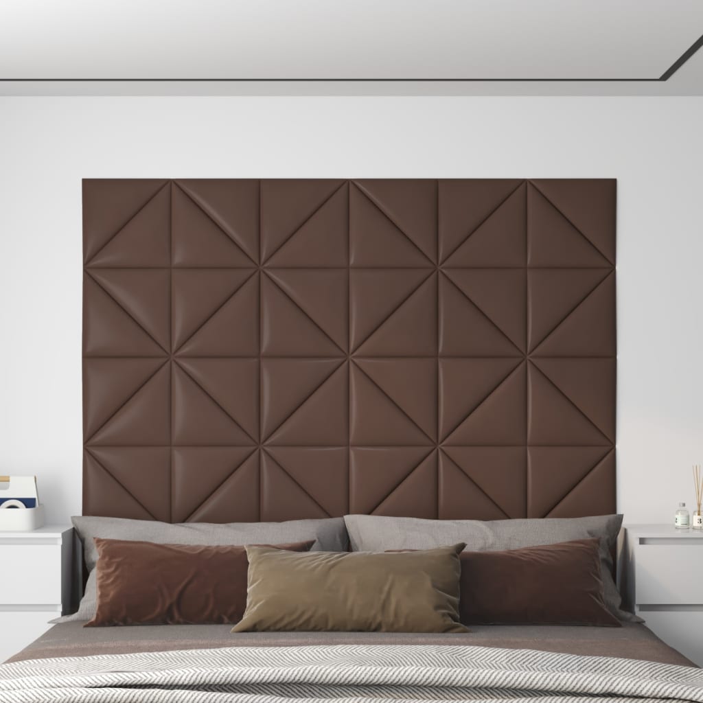 Paneles de pared Vidaxl 12 PCS 0.54 m² 30x30 cm de cuero artificial marrón