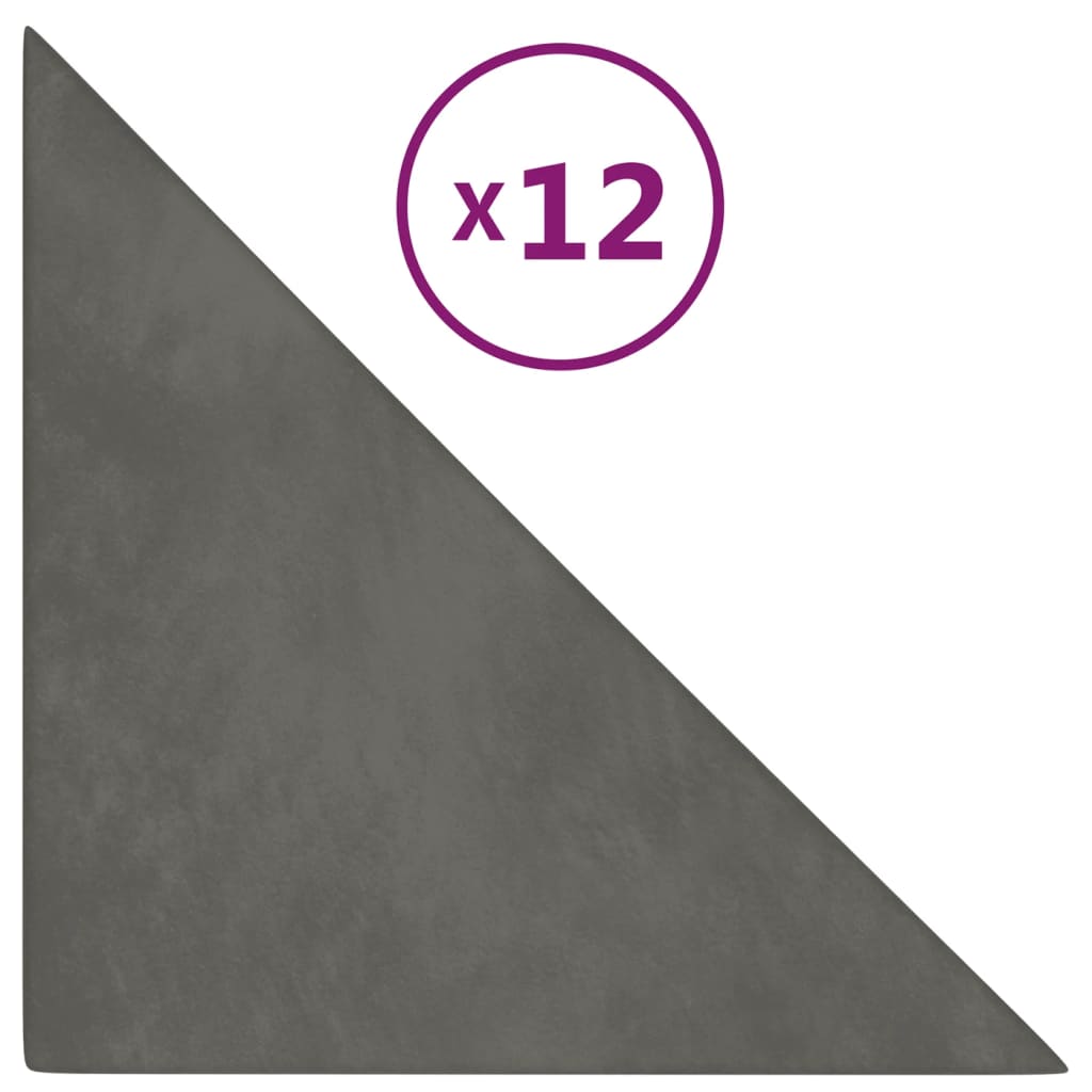 Paneles de pared Vidaxl 12 PCS 0.54 m² 30x30 cm Velvet Grey Dark Grey