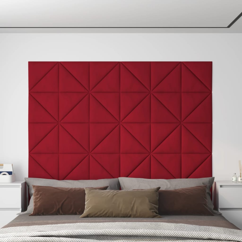 Paneles de pared Vidaxl 12 PCS 0.54 m² 30x30 cm Velvet Wine Red