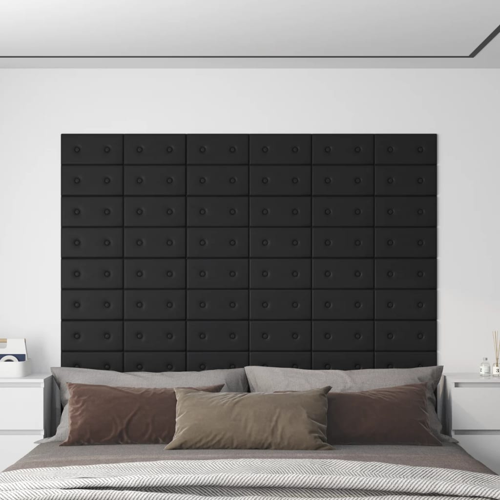 Paneles de pared Vidaxl 12 PCS 0.54 m² 30x15 cm de cuero artificial negro